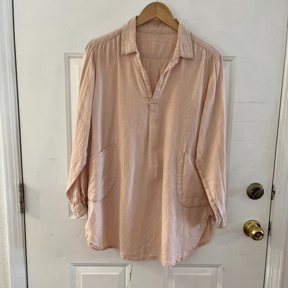 Karyn Seo Woman's Pink 100% Linen Boho Bohemian Summer Tunic Sz Med - Picture 1 of 7